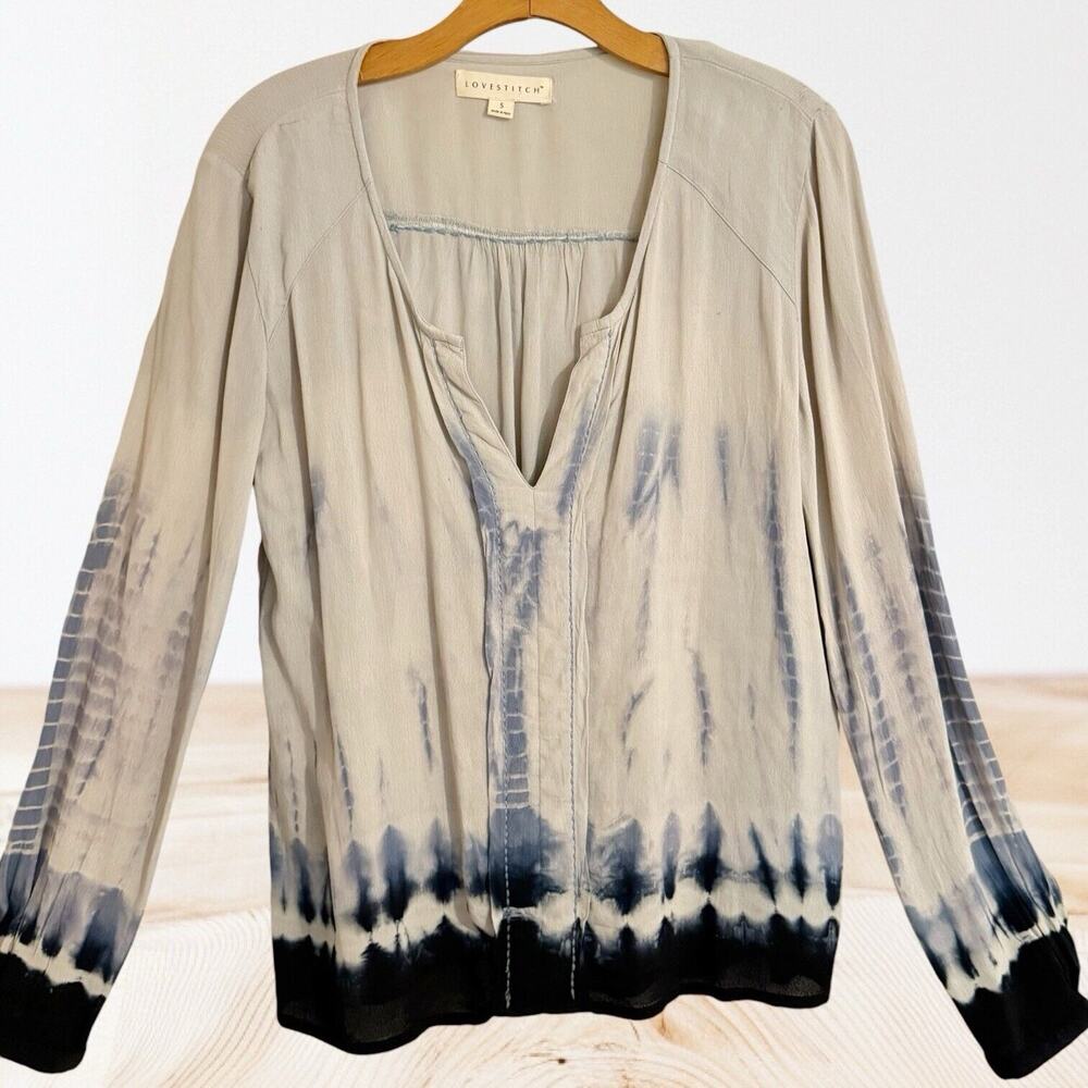 Lovestitch Art to Wear Free Dye Top Sz S Blues Pullover Loose Slouchy Lagenlook